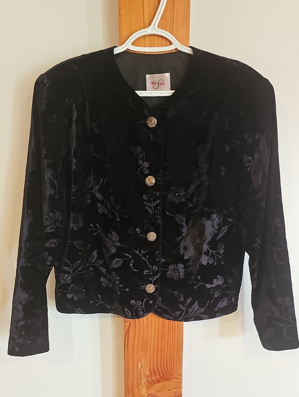 TanJay Floral Velvet-Look Blazer Black Size 14